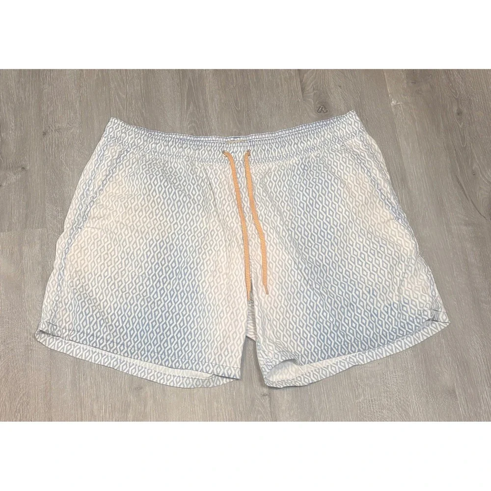 J. Crew Mens Blue Diamond Geometric Swim Trunks Board Shorts Large AV304 SP21